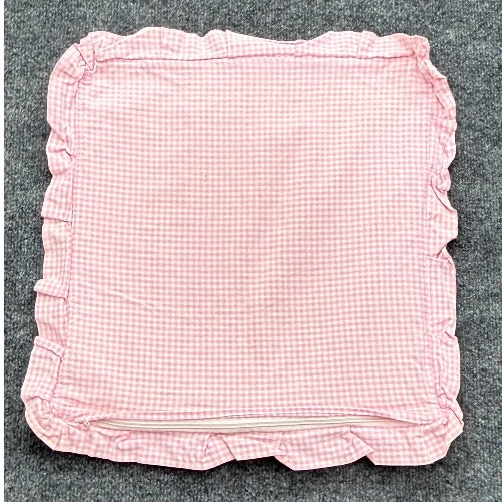 Pillow Cover Home 16x16 Pink Toile Gingham Ruffle Cottagecore Decor Nursery